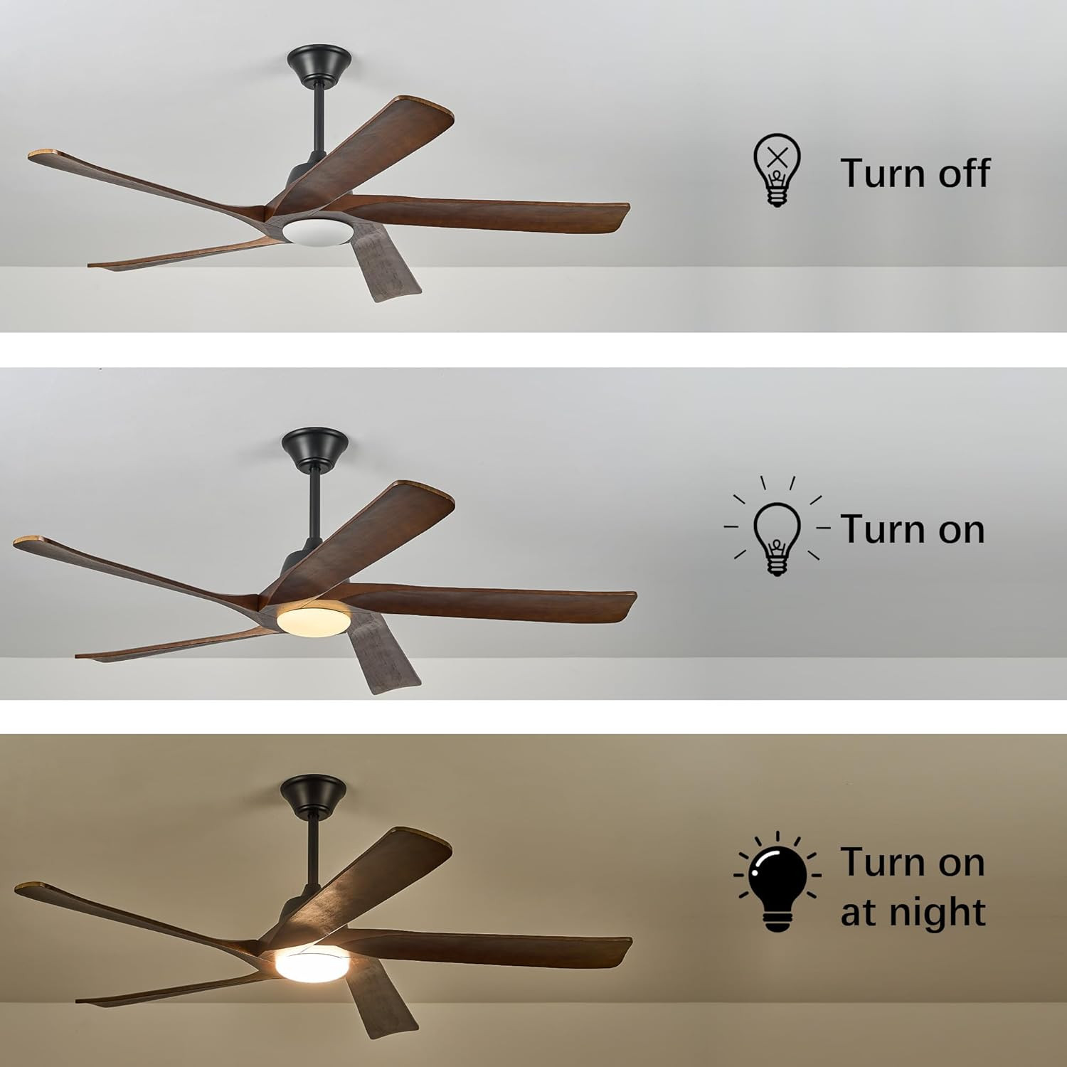 60" DC Solid Wood Ceiling Fan with Lights, (Dark Walnut) | Remote & APP Control,