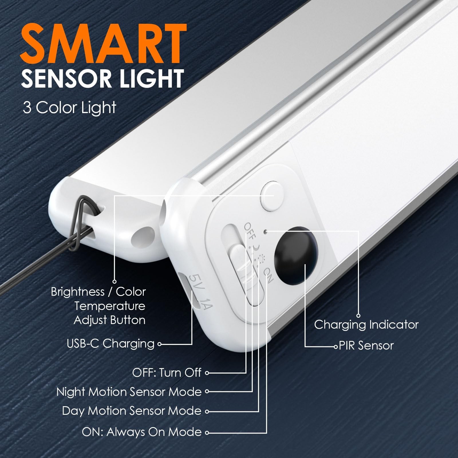8.5" Under Cabinet Lighting 6 Pack, 3 Colors, Motion Sensor Light Indoor,48 L...