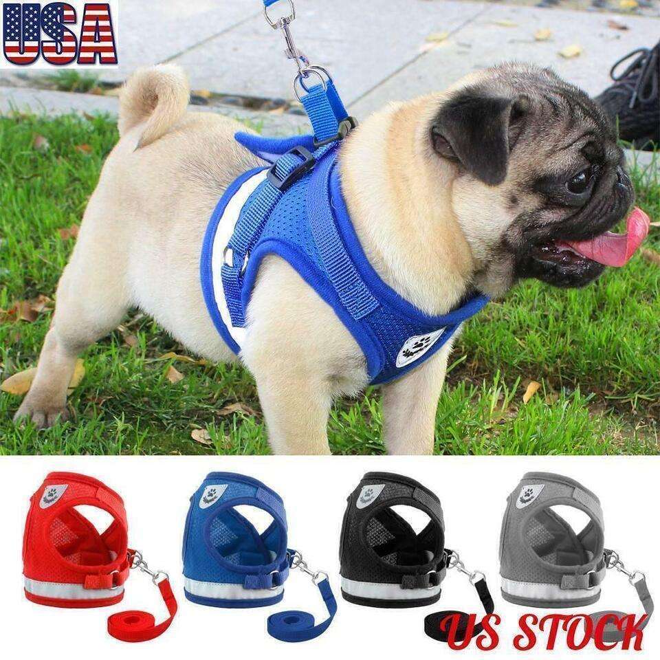 Dog Harness Chihuahua Pug Pet Control Mesh Walk Collar Vest Harnes and Leash Set