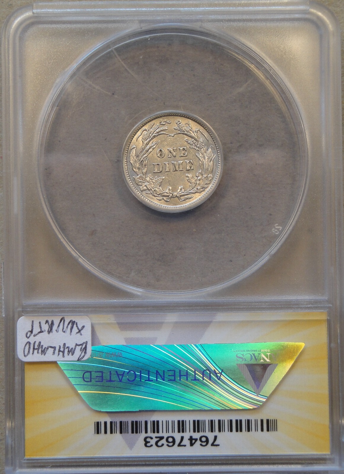 1905 Barber Dime 10c ANACS Certified AU58