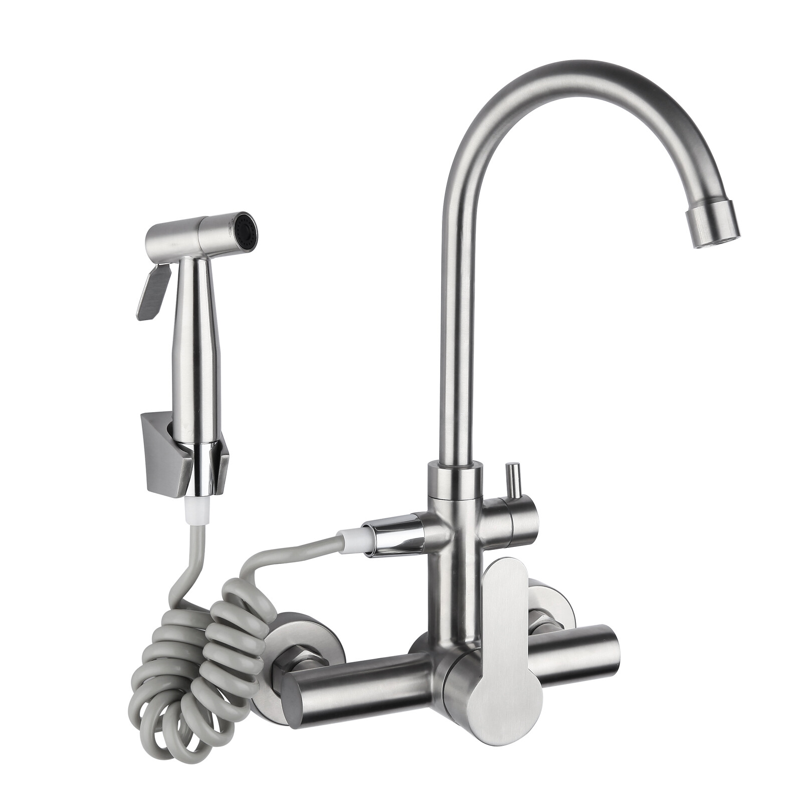 Stainless Steel Commercial Sink Faucet Wall Mount 360°Rotation Kitchen Faucet US