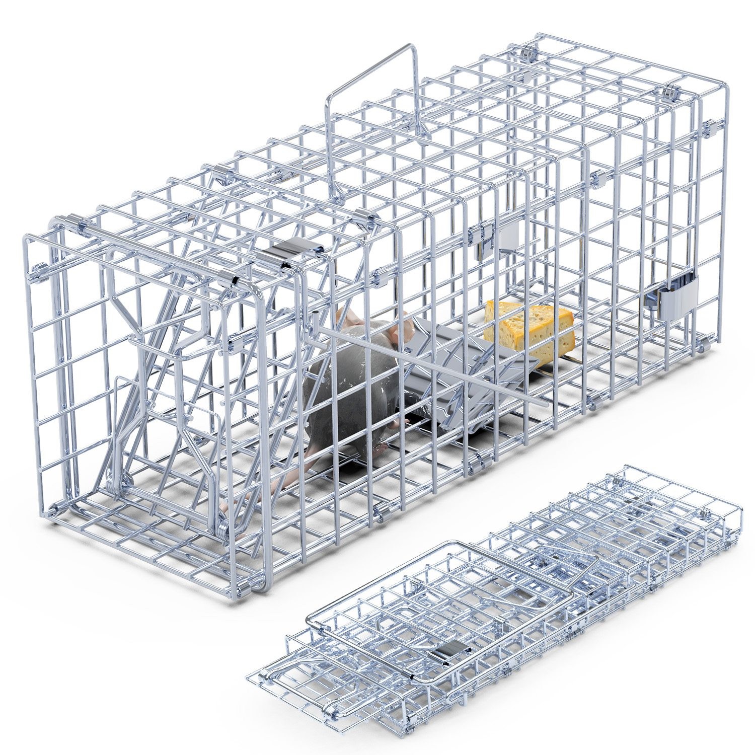 2-Pack Humane Rat Trap Cage - Foldable Live Mouse Traps for Indoor/Outdoor Use