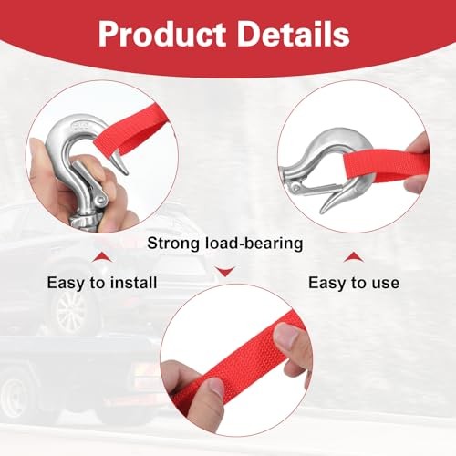 5 Piece Winch Hook Pull Straps 11'' Long Nylon Winch Strap 1 '' Wide Red
