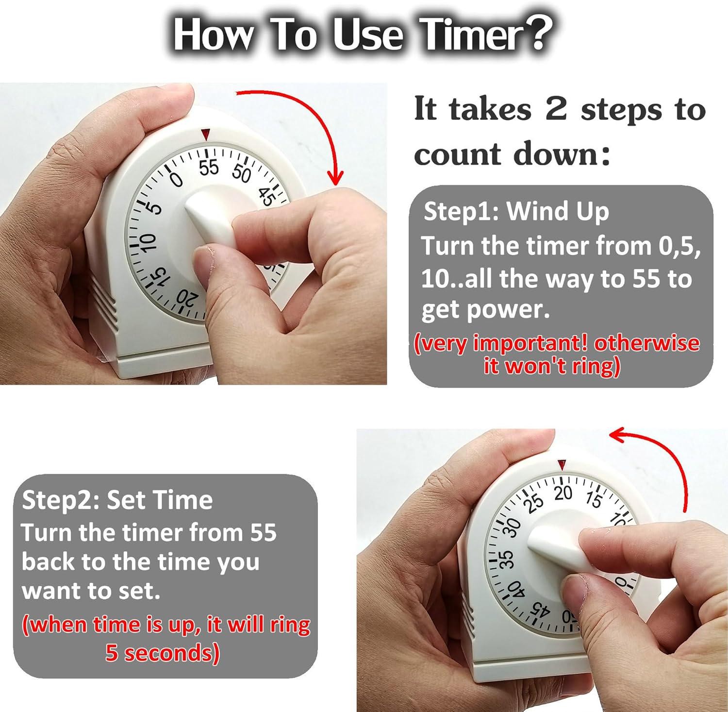 60 Minute Wind Up Timer Visual Mechanical Timer with Loud Alarm Manual Countdown