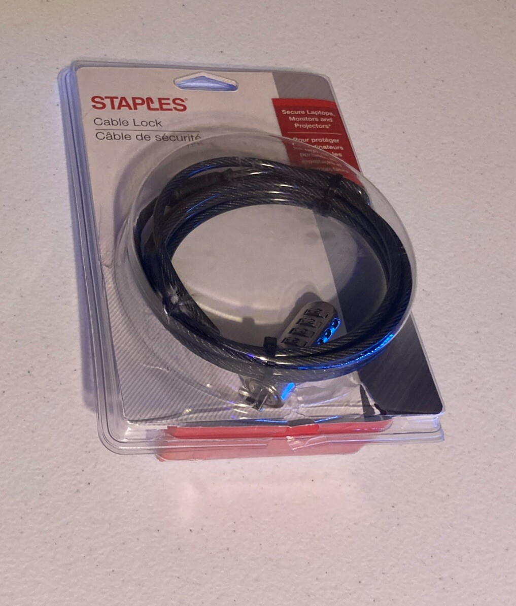 Staples 6.5 Ft Feet (2m) Combination Cable Lock With Security Base Plate Kit
