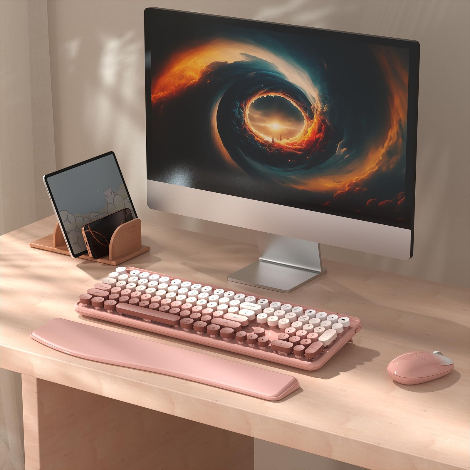 MPTOG Colorful Wireless Computer Keyboard and Mouse Combo with Phone Holder, ...