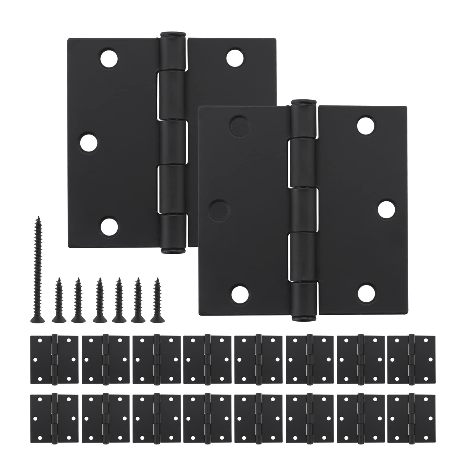 18 Pack Rounded Matte Black Door Hinges, 3.5 Inch Interior Door Hinges, Right...