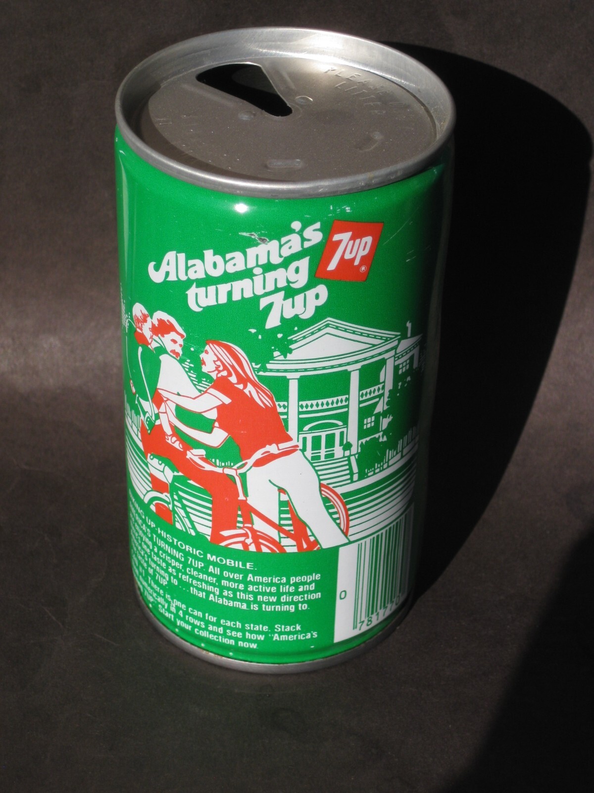 VINTAGE 1979 AMERICA'S TURNING 7-UP SODA CAN ALABAMA STATE