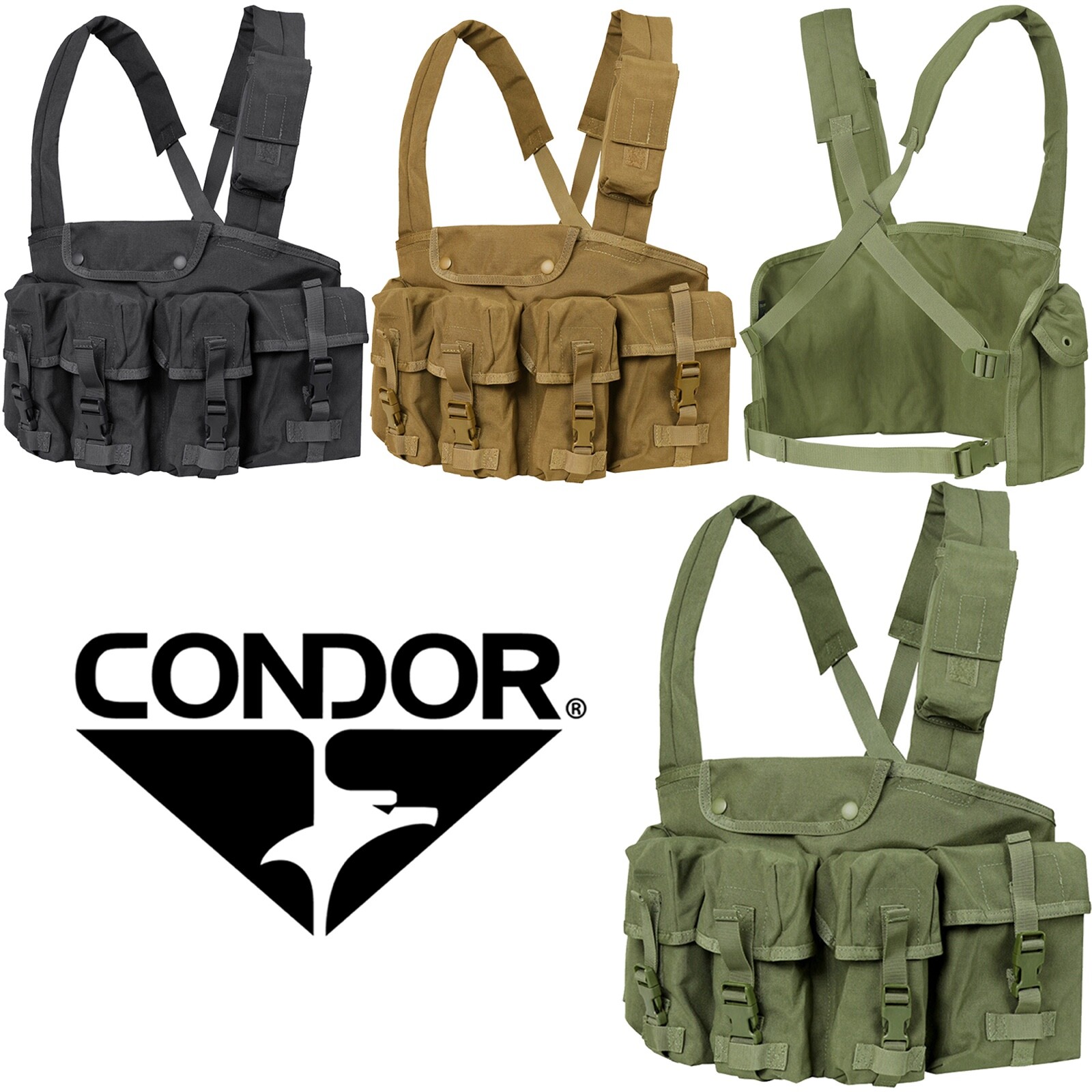 Condor CR 7 Pocket Chest Rig Battle Pouch Military Adjustable Cross X Draw Vest