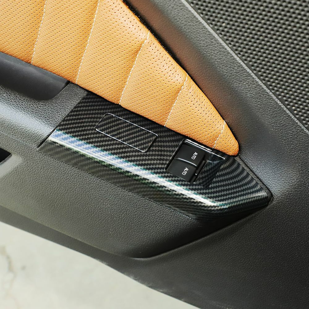 3X Carbon Fiber Window Lift Switch Button Panel Trim For 2010-2014 Ford Mustang
