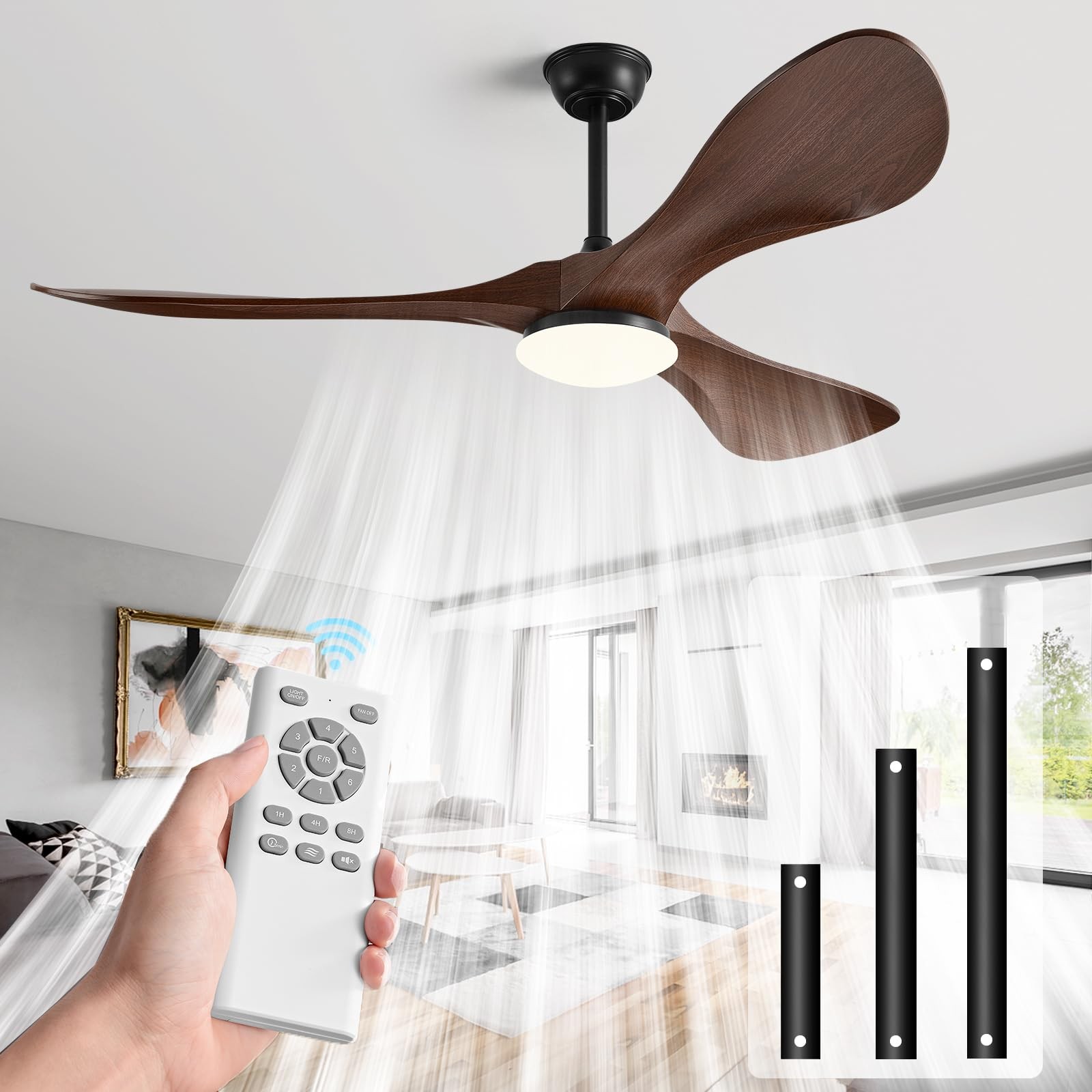 60 in Ceiling Fan of 7400+CFM High Airflow with Light & Mute Remote Control,O...
