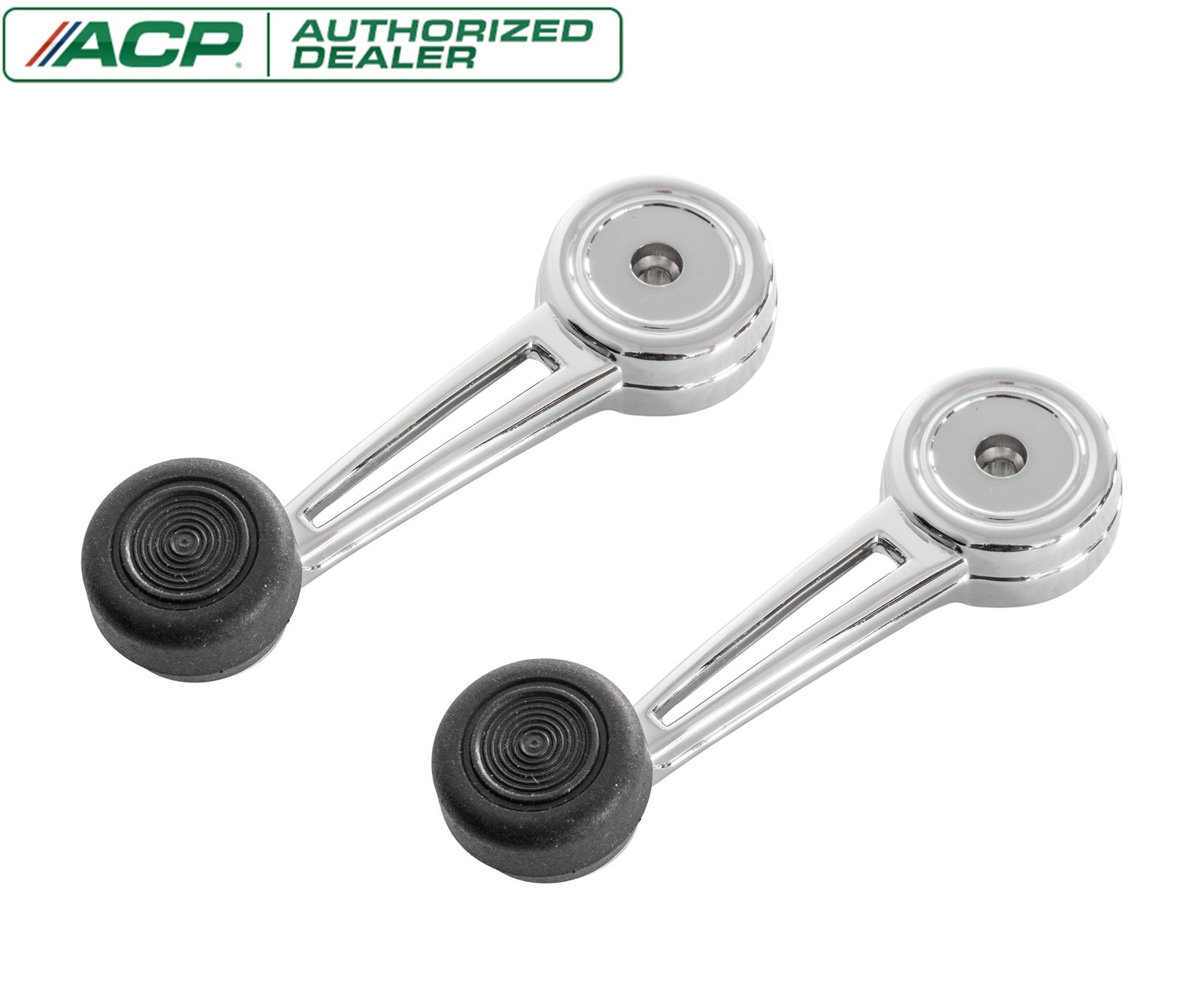 1968-1969 Ford Mustang Complete Chrome Window Crank Handles & Black Knobs Pair