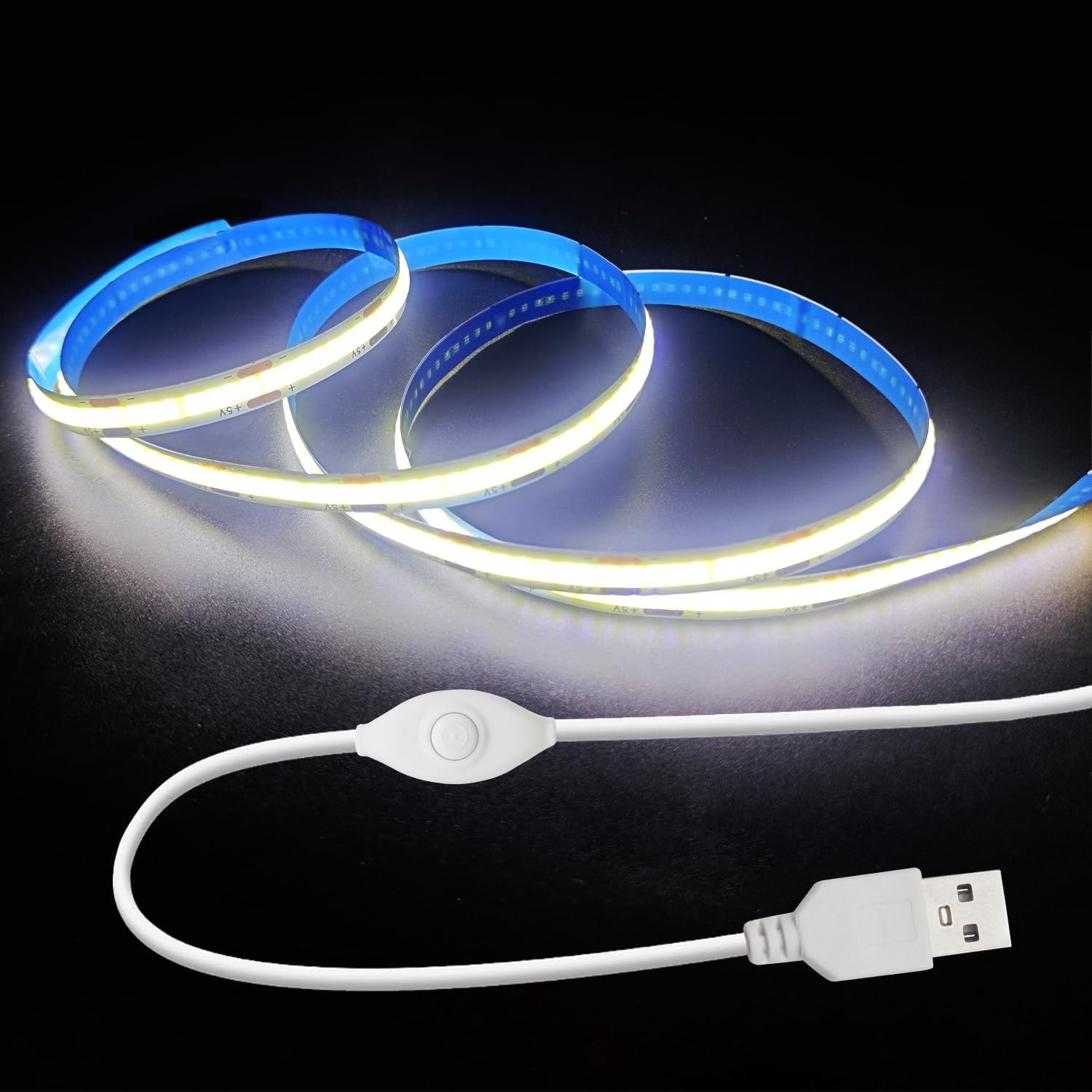 5V COB USB LED Strip Light 3.28ft Dimmable White for TV Cabinet