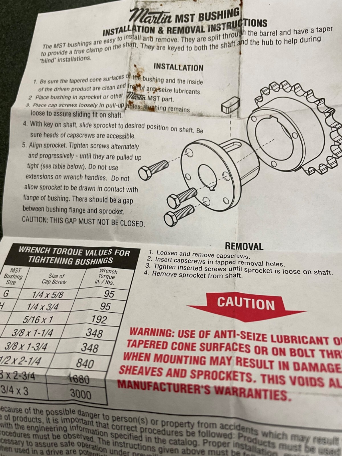 Martin Q12 MST Bushing, Split, Tapered, Keyed, Solid Flange (NIB)