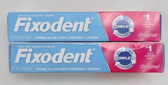2 pk FIXODENT COMPLETE DENTURE ADHESIVE CREAM ORIGINAL 2.4 OZ