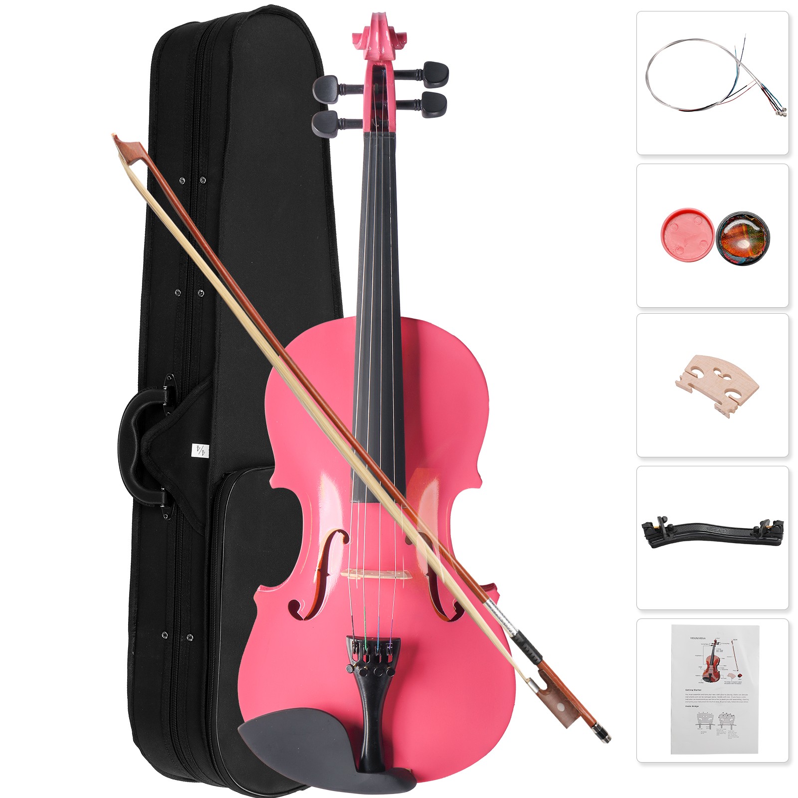 1/4 Violin Set for Kids Basswood Pink Acoustic Violin Fiddle for Kids