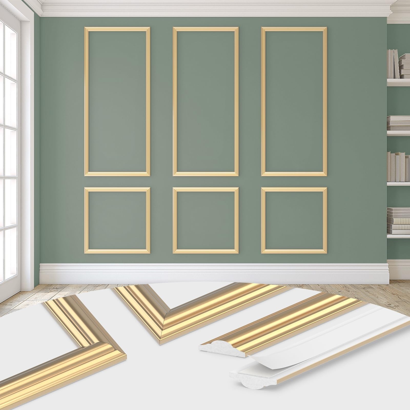 DODOKIE Peel and Stick Wall Molding Kit, Pre Cut Molding Wainscoting Panels f...