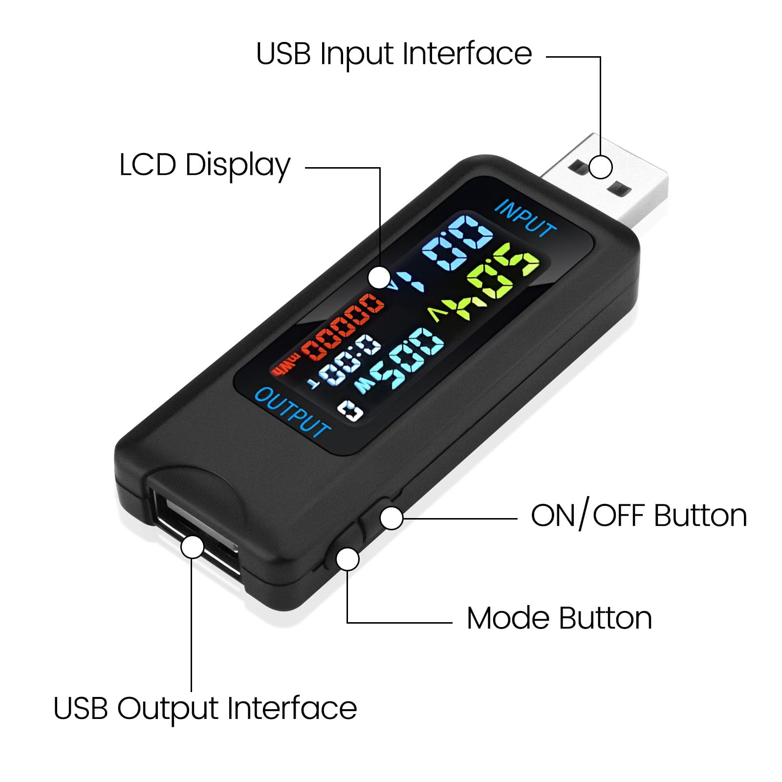 MultiFunctional Digital USB Tester DC 4.536V 08A Power Capacity Meter