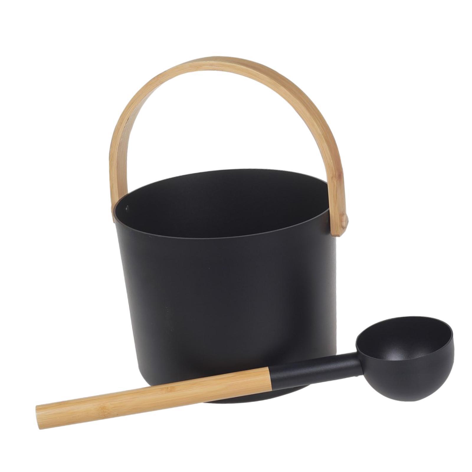 Sauna Bucket with Ladle, Sauna Accessory ,Bamboo Handle Portable 7 Liter Sauna