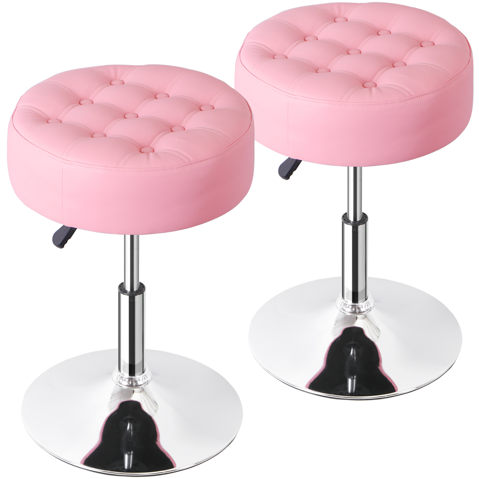 2 PCS Pink Vanity stool for Makeup Room Adjustable Height PU Leather Bar Stool