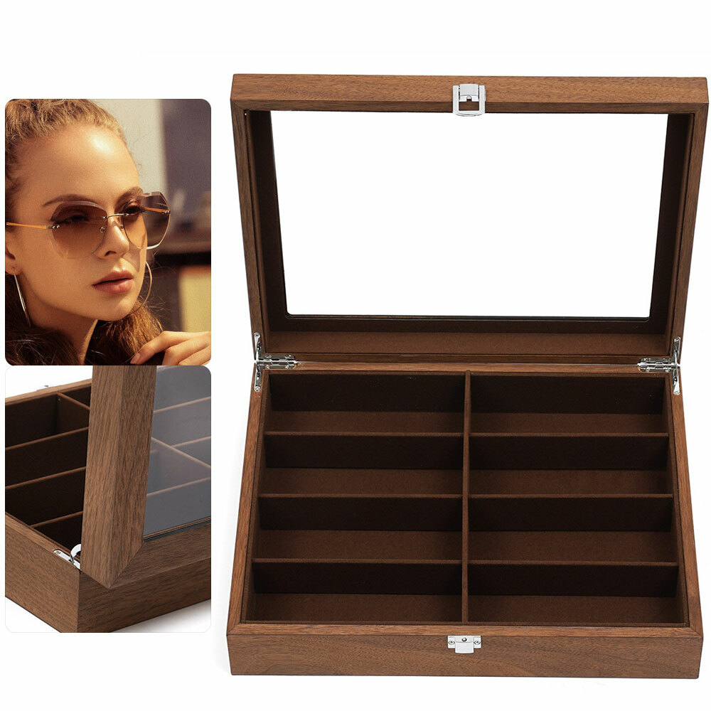 Sunglasses Case Display Eyeglass Box Storage Box Case 8-Bits Walnut Box Gift