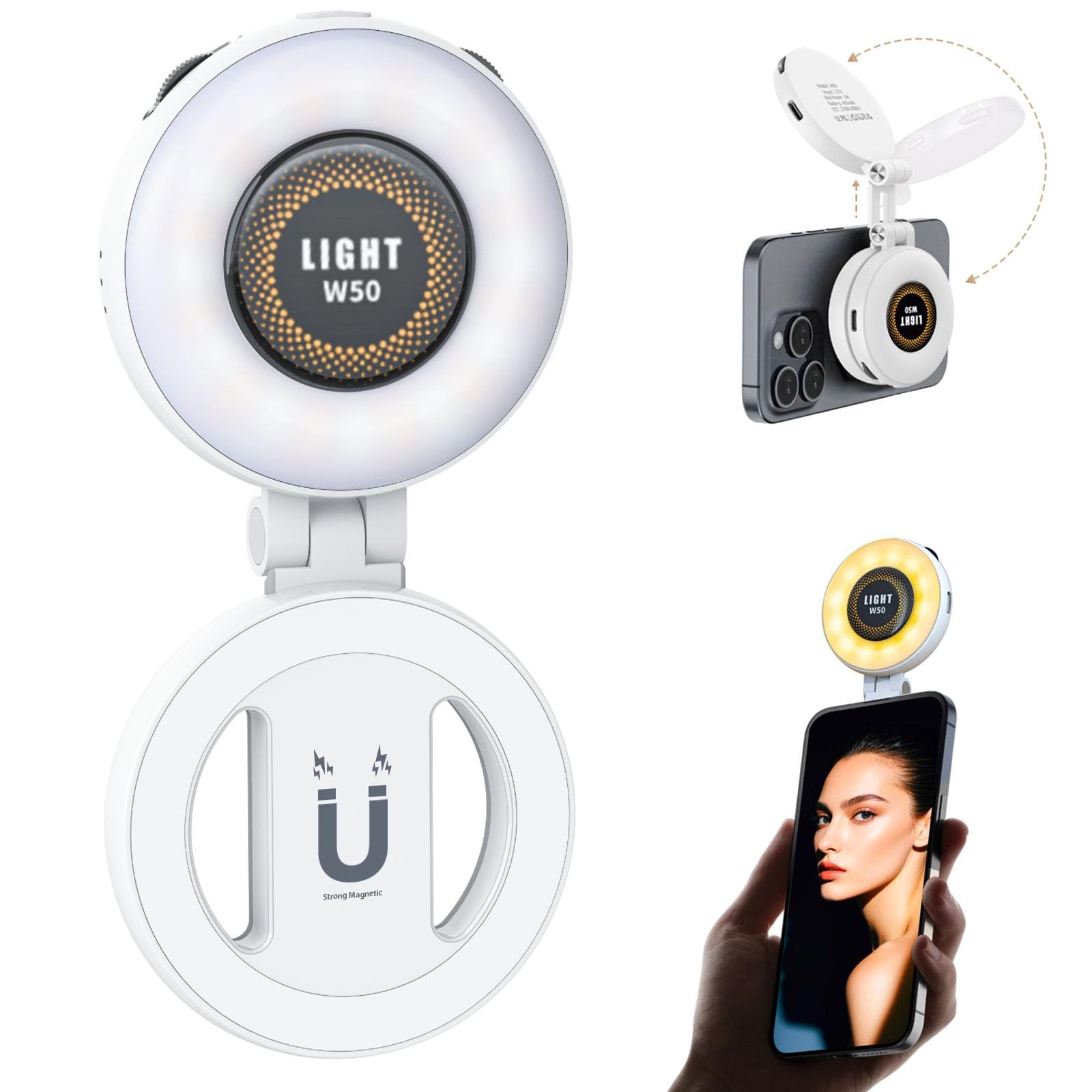 Magnetic Portable Selfie Light for iPhone - Phone Ring Light Rechargeable for...