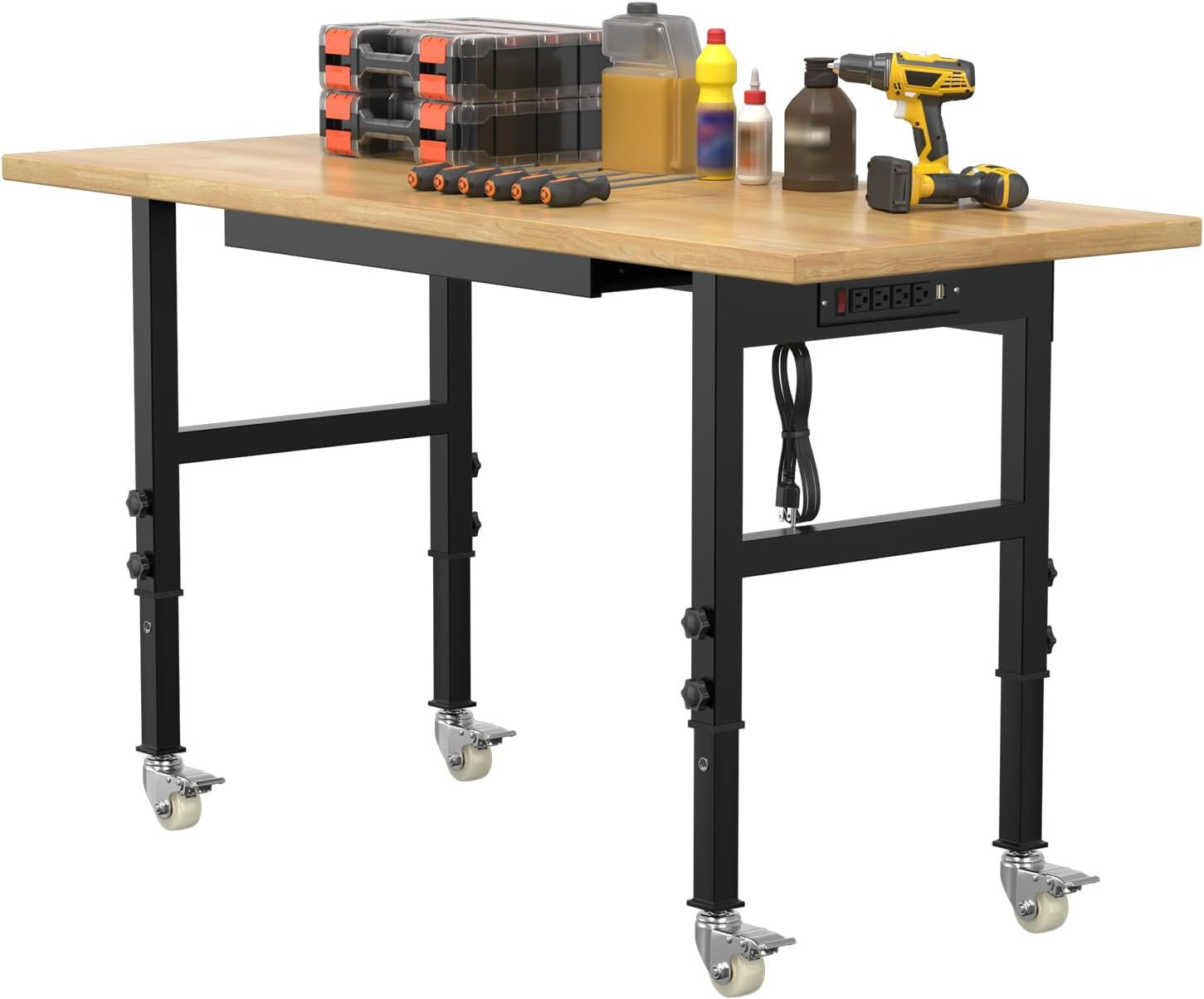 60" Adjustable Workbench,Heavy-Duty Work Table,3000 LBS Load Capacity Hardwood W