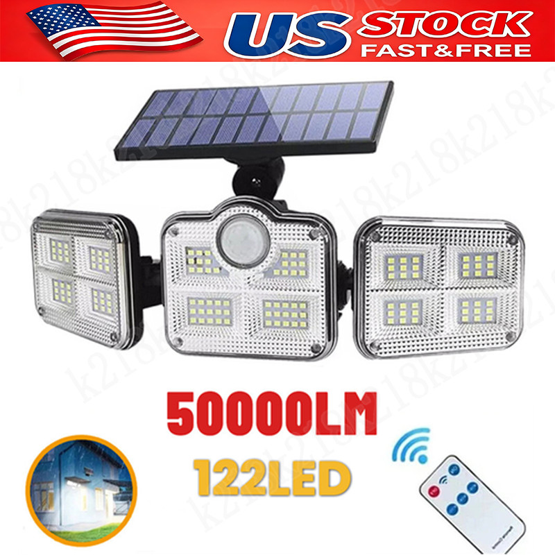 3 Head 50000LM LED Solar Lights Outdoor Waterproof Motion Sensor Security Lamp