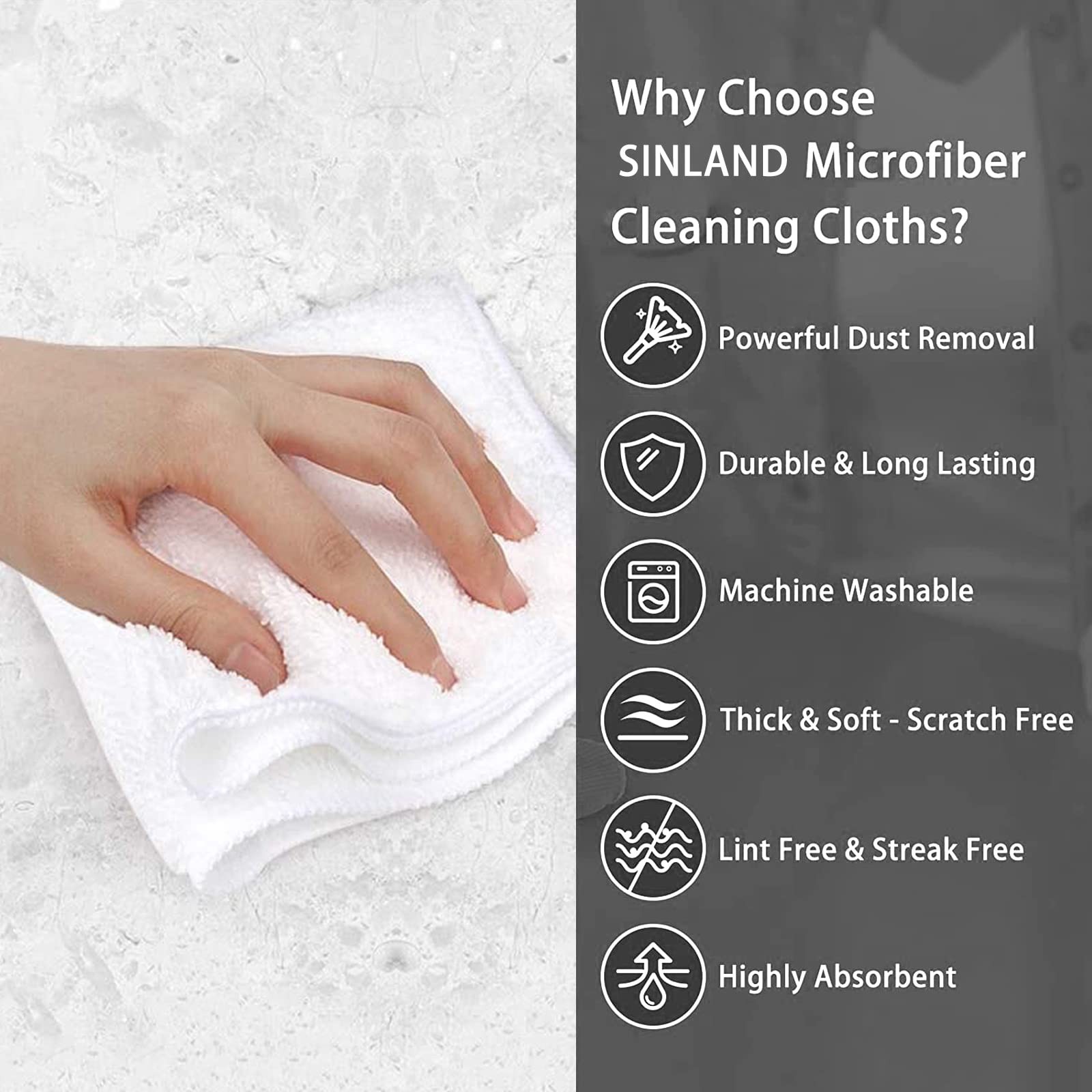 SINLAND Microfiber Cleaning Cloth Dish Cloth Kitchen No Streak Absorbent Dish...