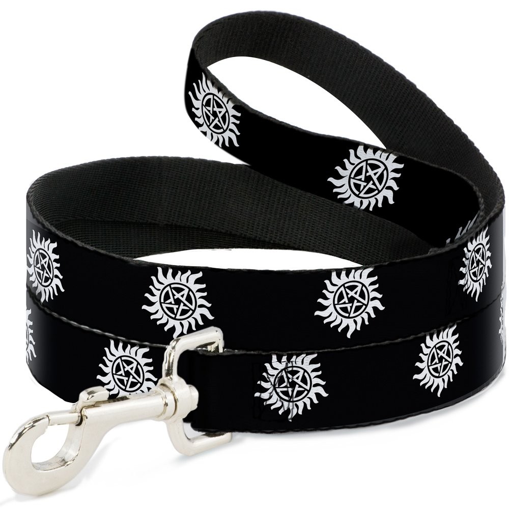 4 ft Long 1.5" Wide Pet Leash Winchester Pentagram Repeat Pattern Black/White