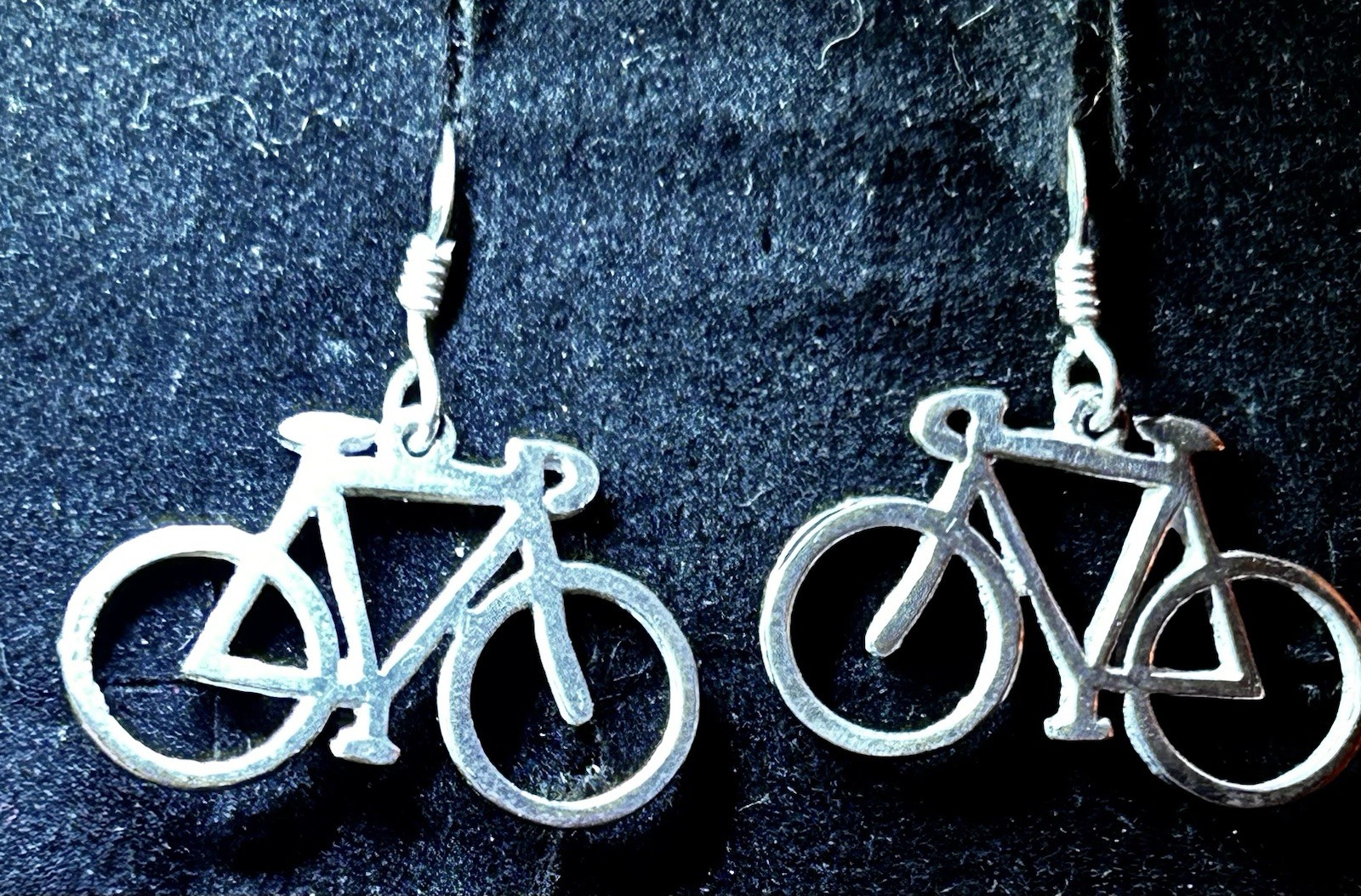 Vintage Sterling Silver Bicycle Dangle Earrings 3.43 Grams 1”x1 1/8”