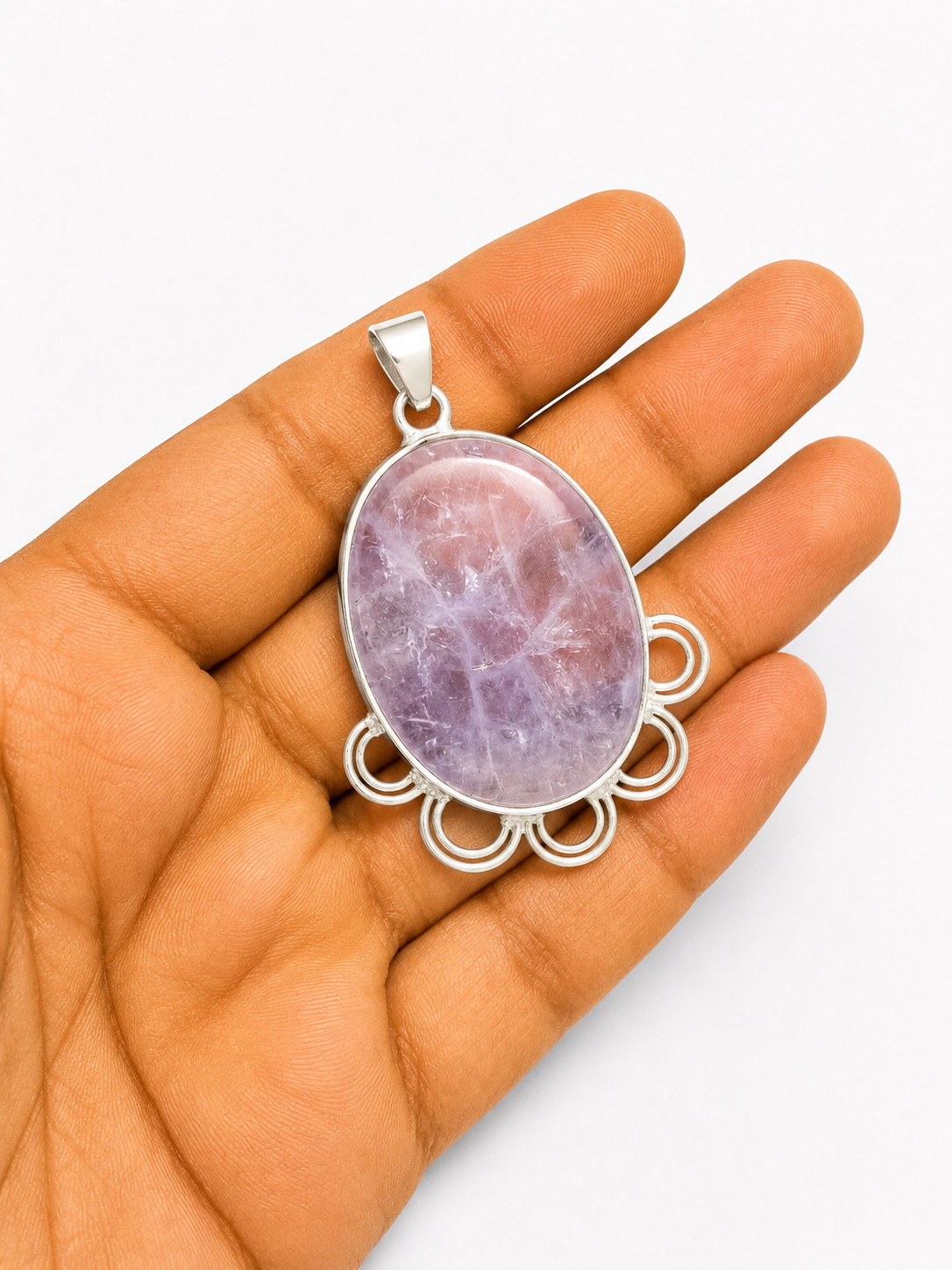 Natural Rose Quartz Pendant 925 Sterling Silver Oval Handmade Fine Jewelry