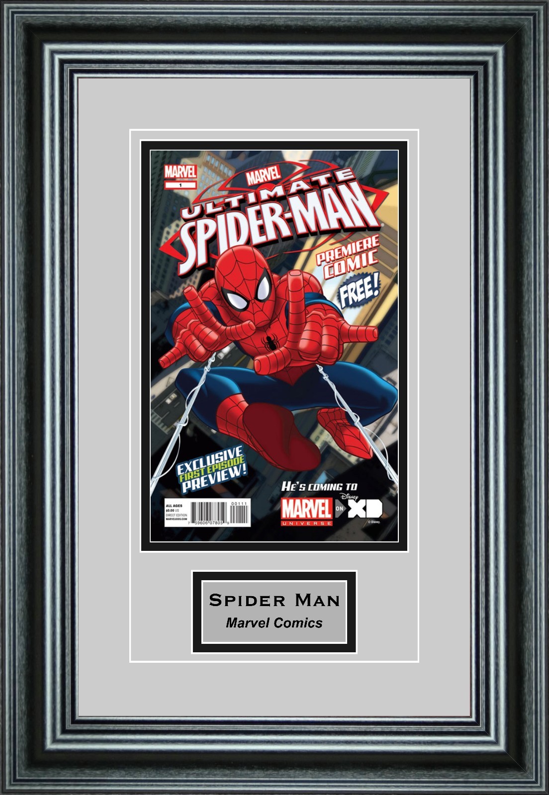 Single Comic Book Frame with Custom Engraving in our Premium Black Moulding