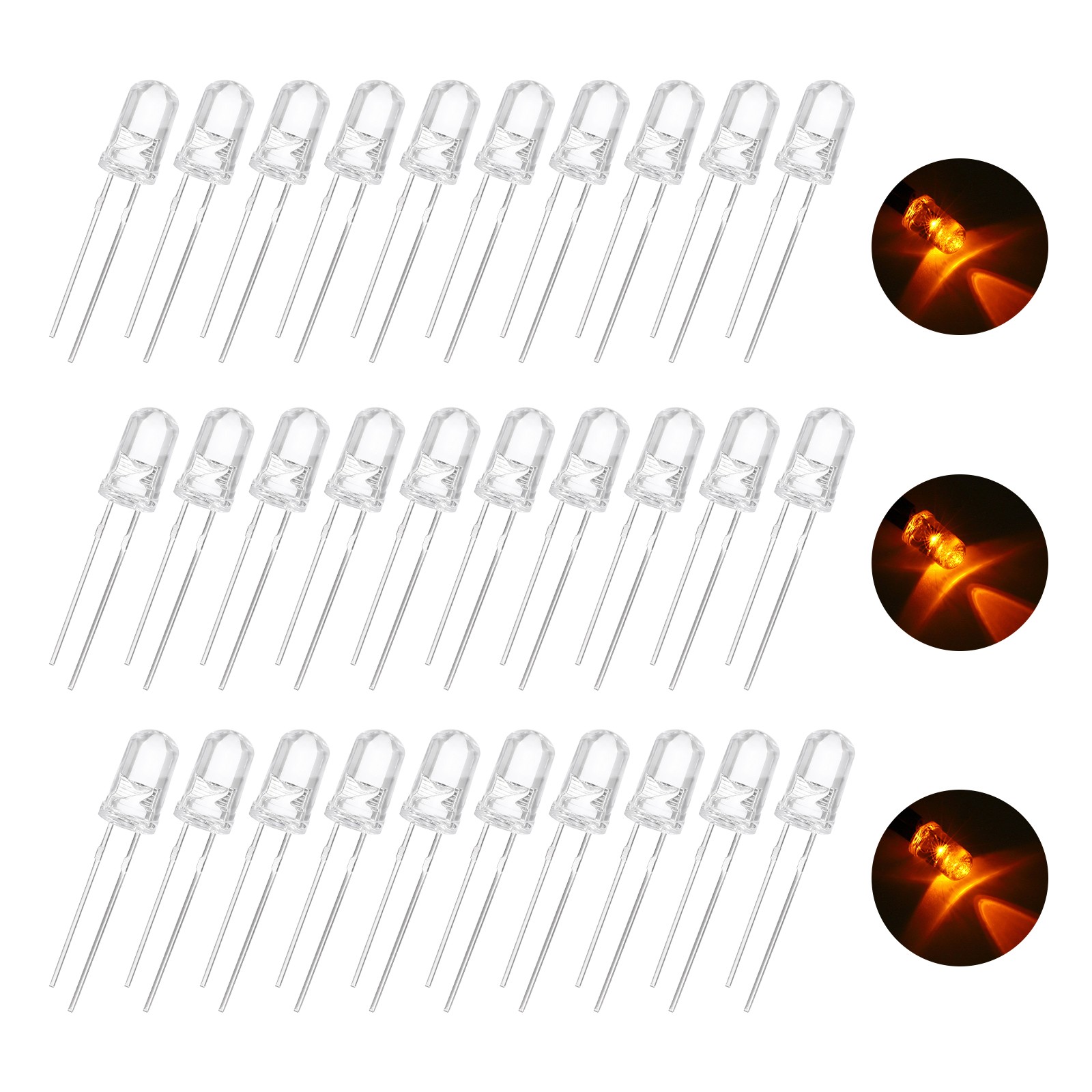 100pcs 3mm LED Diode Lights, Orange Round Transparent DC 1.8-2.0V