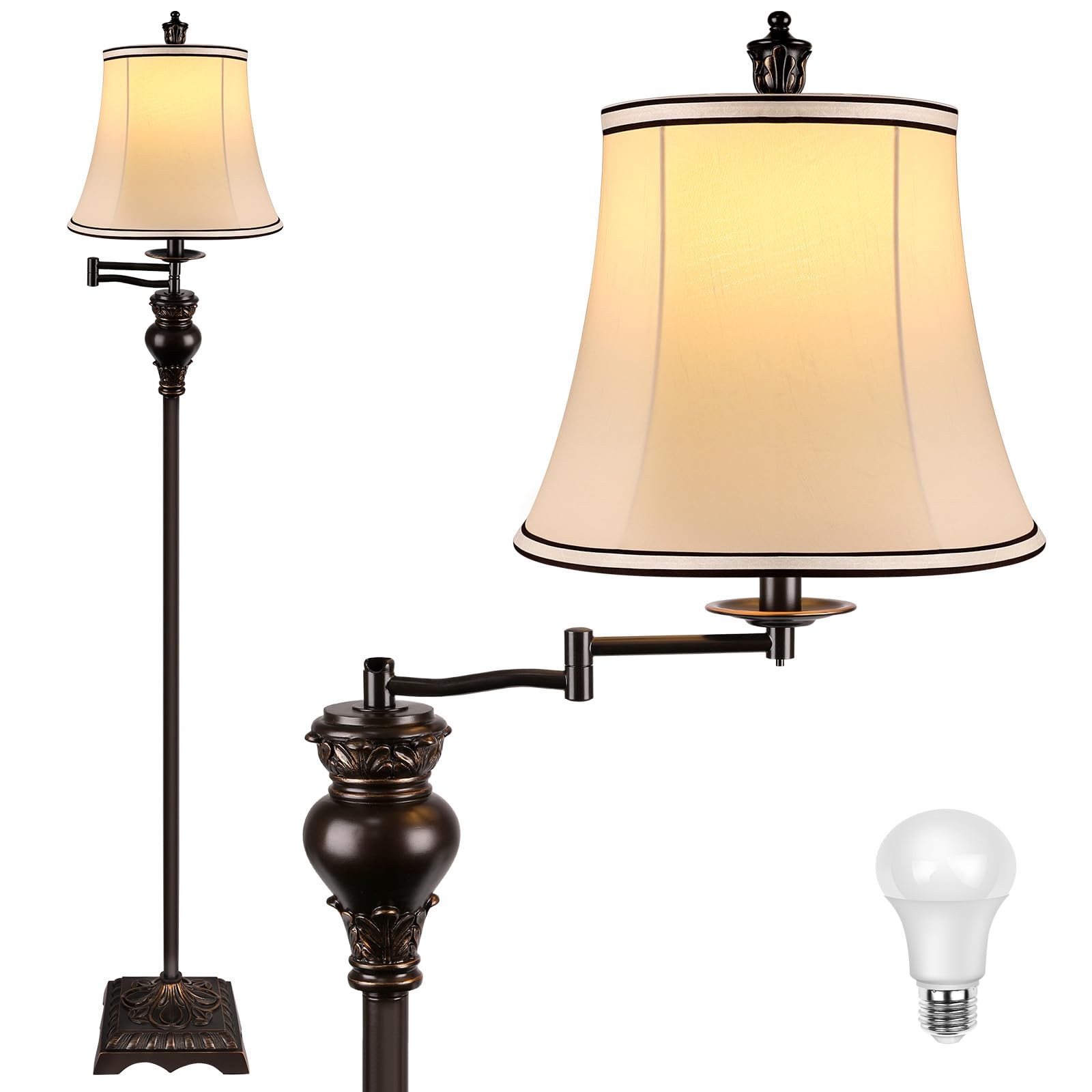 PARTPHONER Vintage Floor Lamps for Living Room,Traditional 61 inches, Brown
