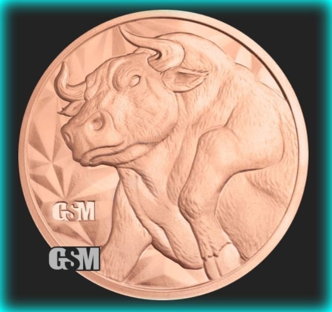1 AVDP OZ COPPER ROUND: "Bull & Bear" Market – .999 Fine Pure Copper