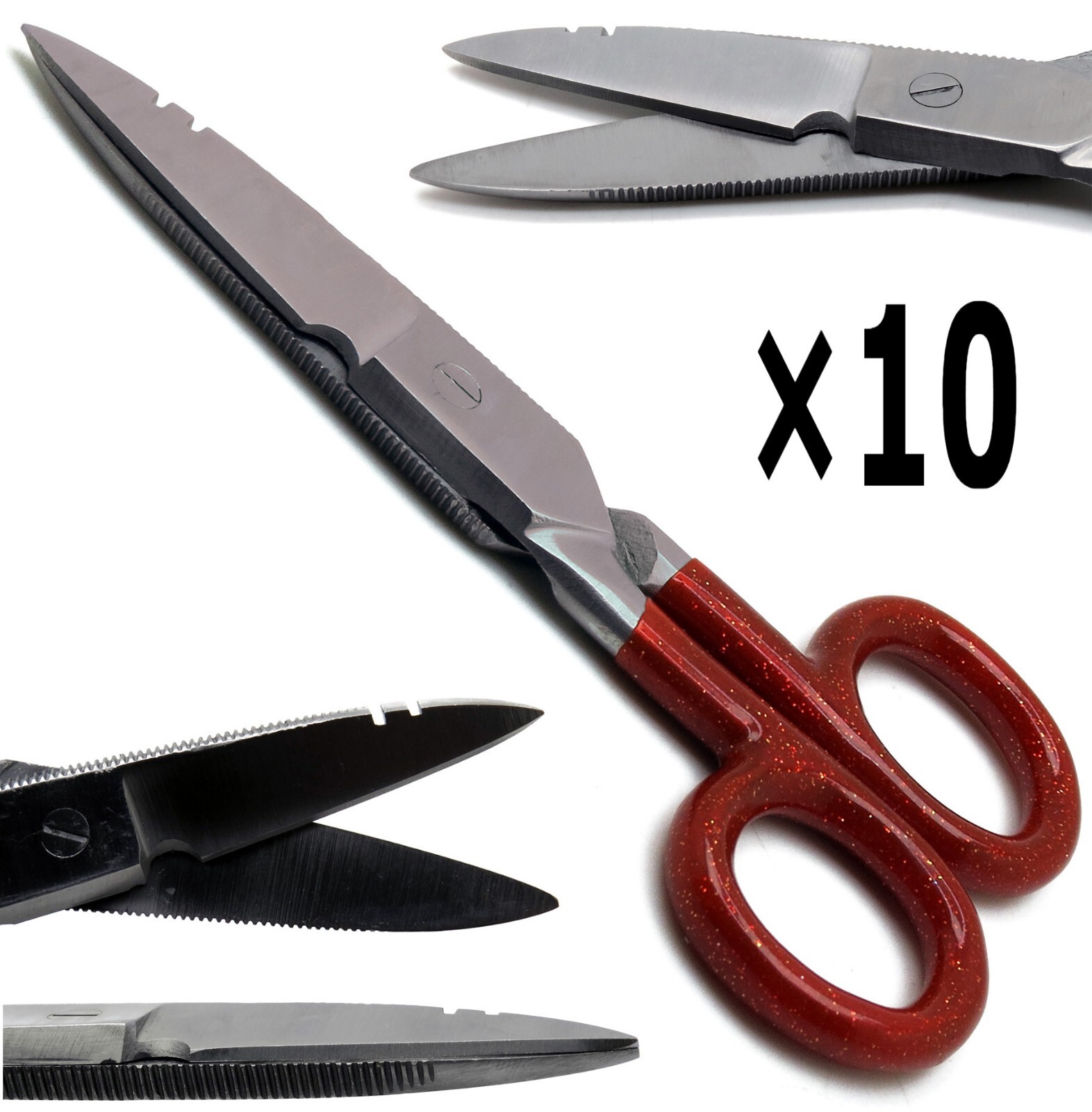 10 Pcs Premium Lightweight Electrician Red Scissors 5" Cutting Stripping Wires