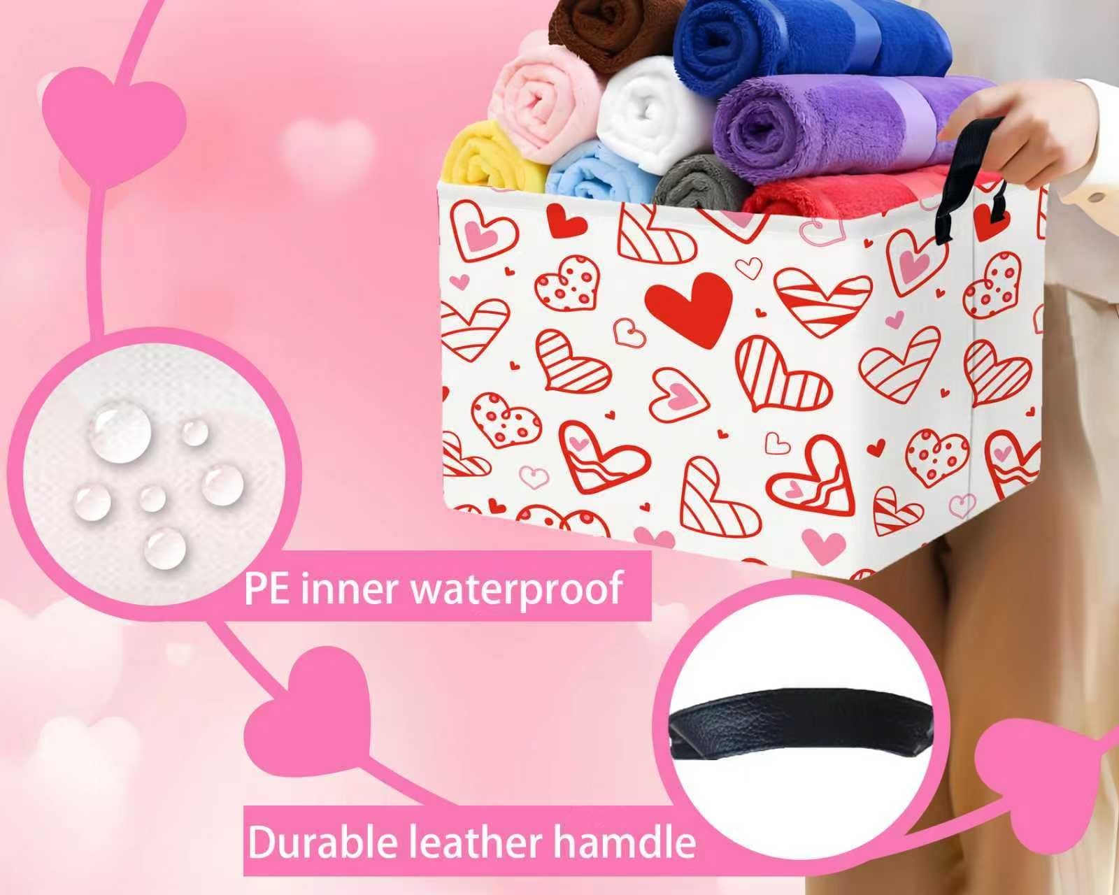 Valentines Day Large Foldable Heart Shaped Storage Box Bins Rectangular Toy