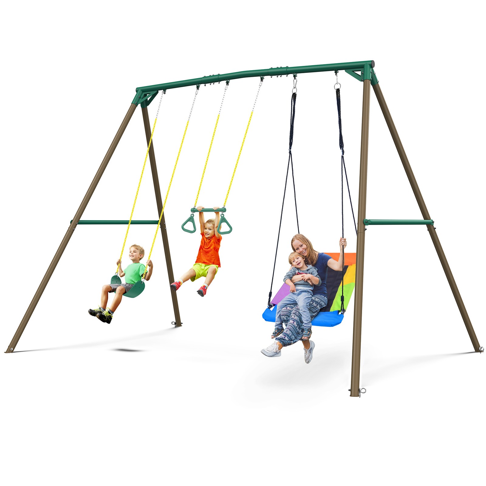 Hapfan 700lb 9.5' Tall Heavy Duty Swing Set for Outdoor Kids Adult with 3 Swings