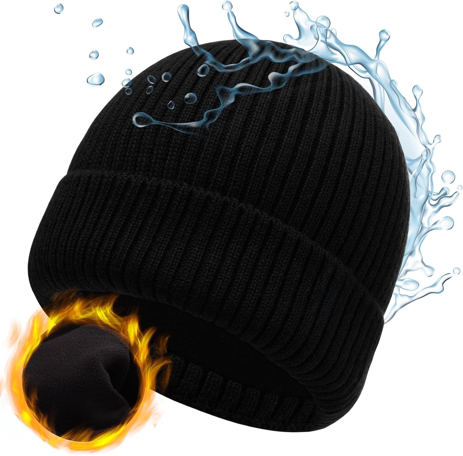 M/L/XL/XXL Waterproof Merino Wool Beanie for Men X-Large-XX-Large, A - Black