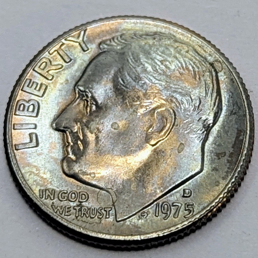1975 D Roosevelt Dime BU US (Error Coin) (Double die Eye 👁️) Wonderful Tone!