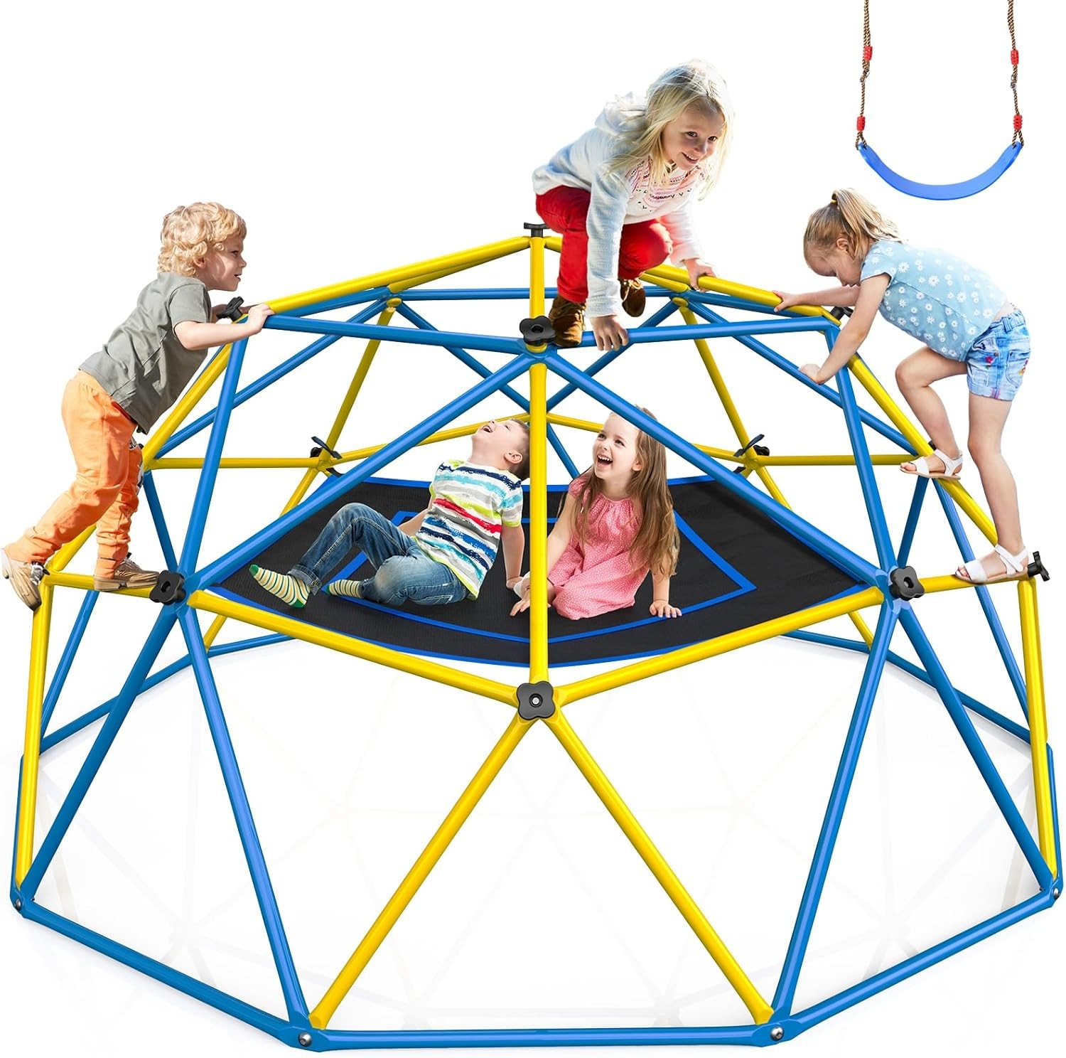 10FT Climbing Dome w/ Hammock, Swing Jungle Gym Dome Climber Backyard Easy Setup