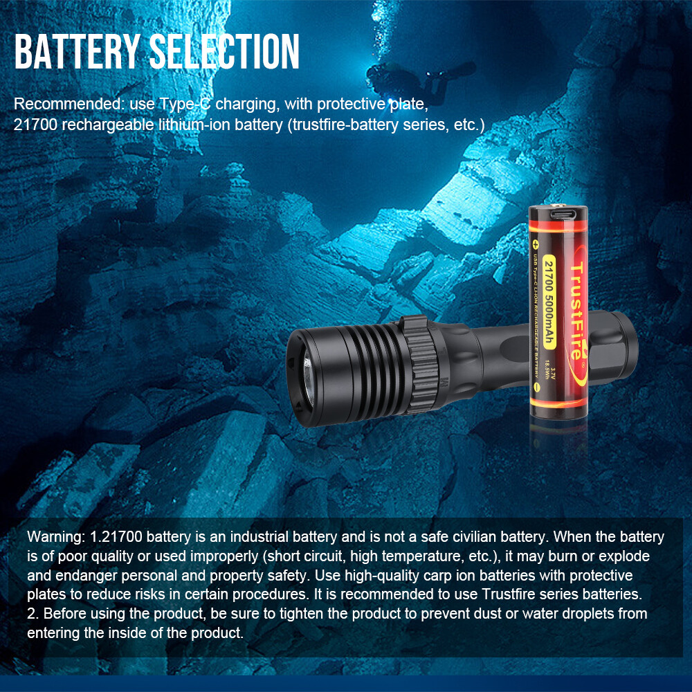 Trustfire DF007 Diving Flashlight Underwater 100m Photography video light Torch