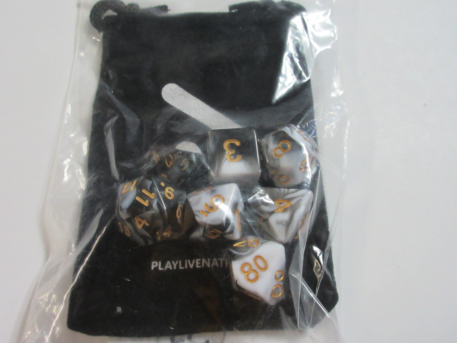 Polyhedral 7 piece  Dice Set with Bag - Milky Black