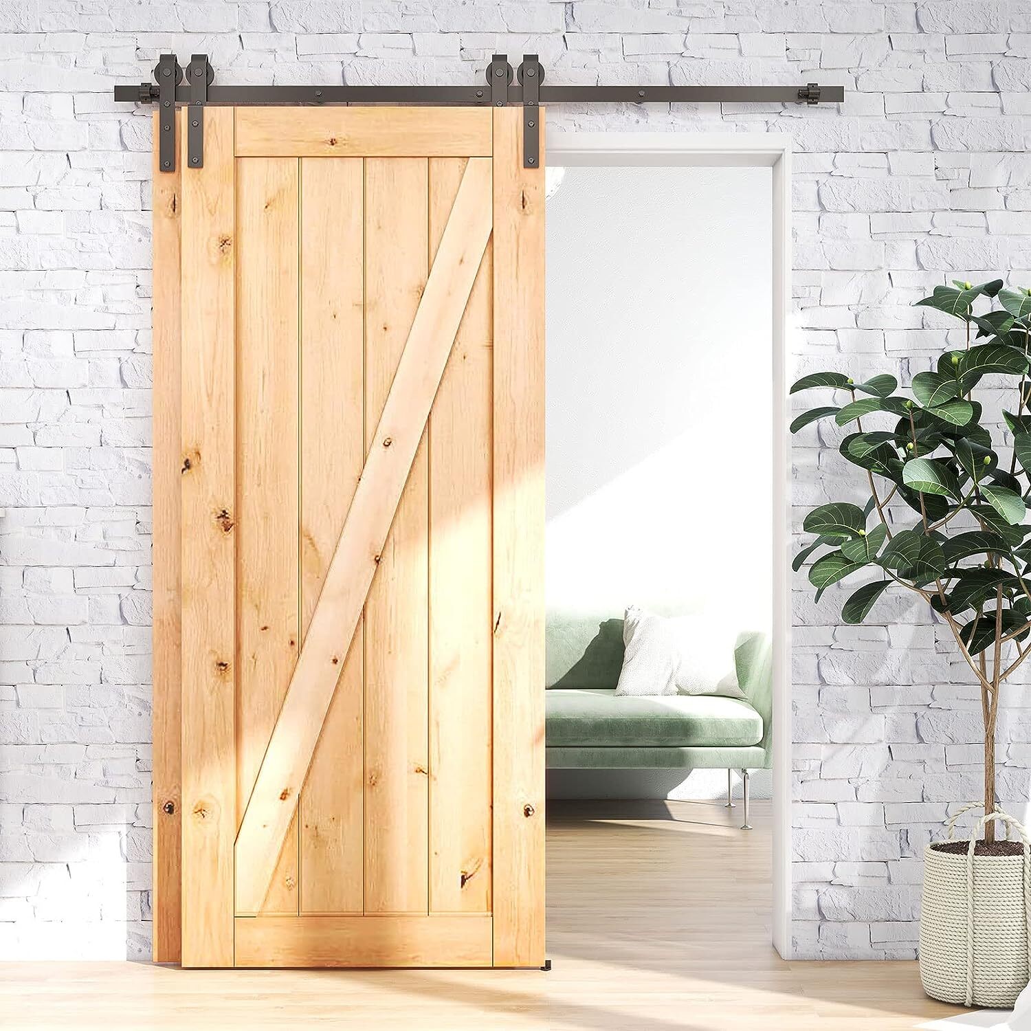 CCJH 5-20FT Bypass Sliding Barn Door Hardware Kit Single Track for Double Doors