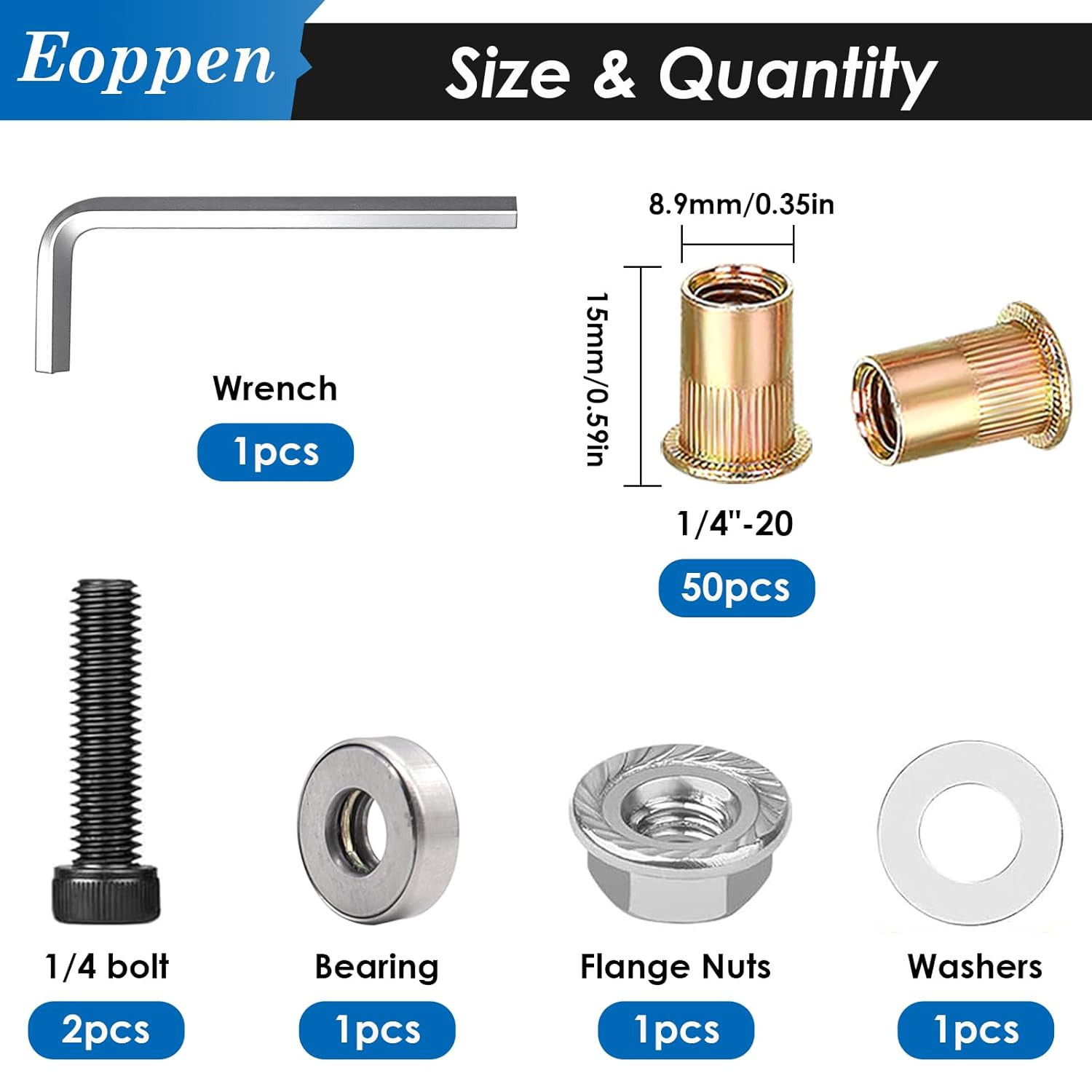 1/4-20 Rivet Nut Kit With Hand Rivet Tool Carbon Steel Flat Head Threaded Insert