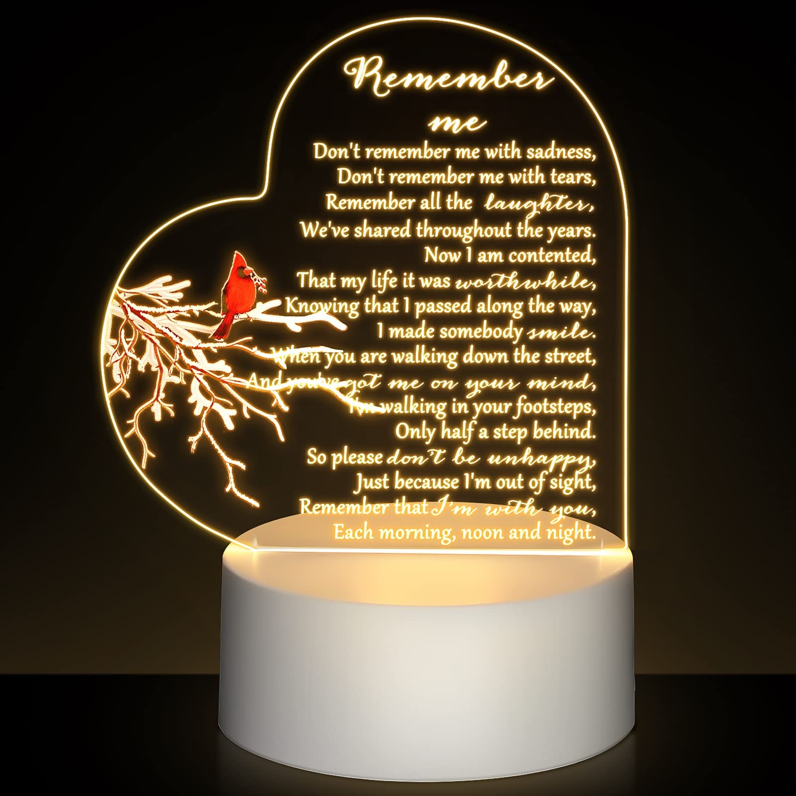 Memorial Gift Night Light Clear Crystal Acrylic Heart Sympathy Gifts Sign