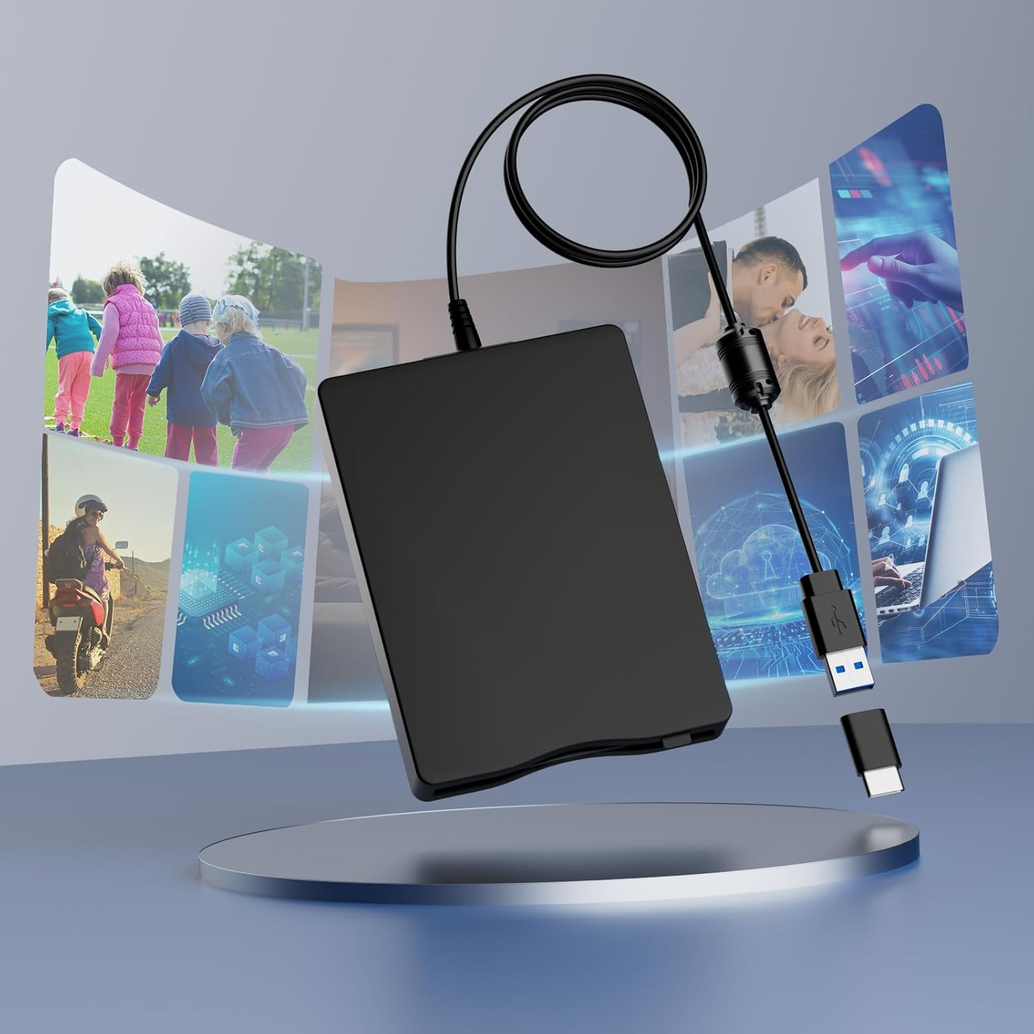 Yaeonku Floppy Disk Reader,External Floppy Drive, 3.5" USB &Type C Floppy Disk R