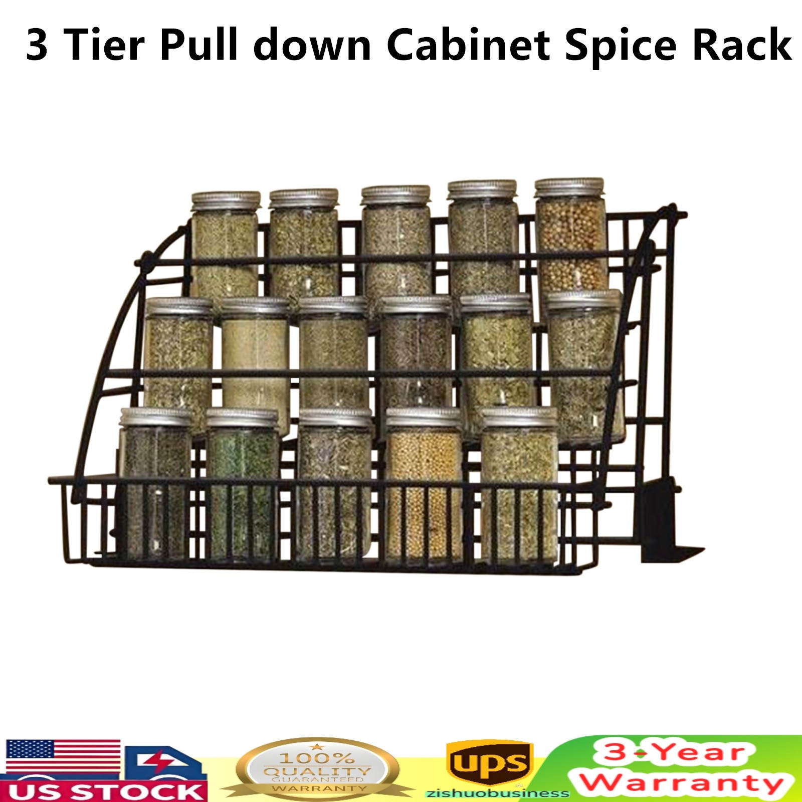 3 Tier Pull Down Spice Rack Organizer Cabinet Pantry ​Countertop for Spices&Jars