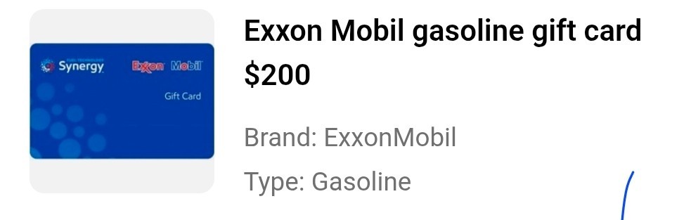 Exxon Mobil gasoline gift card $200